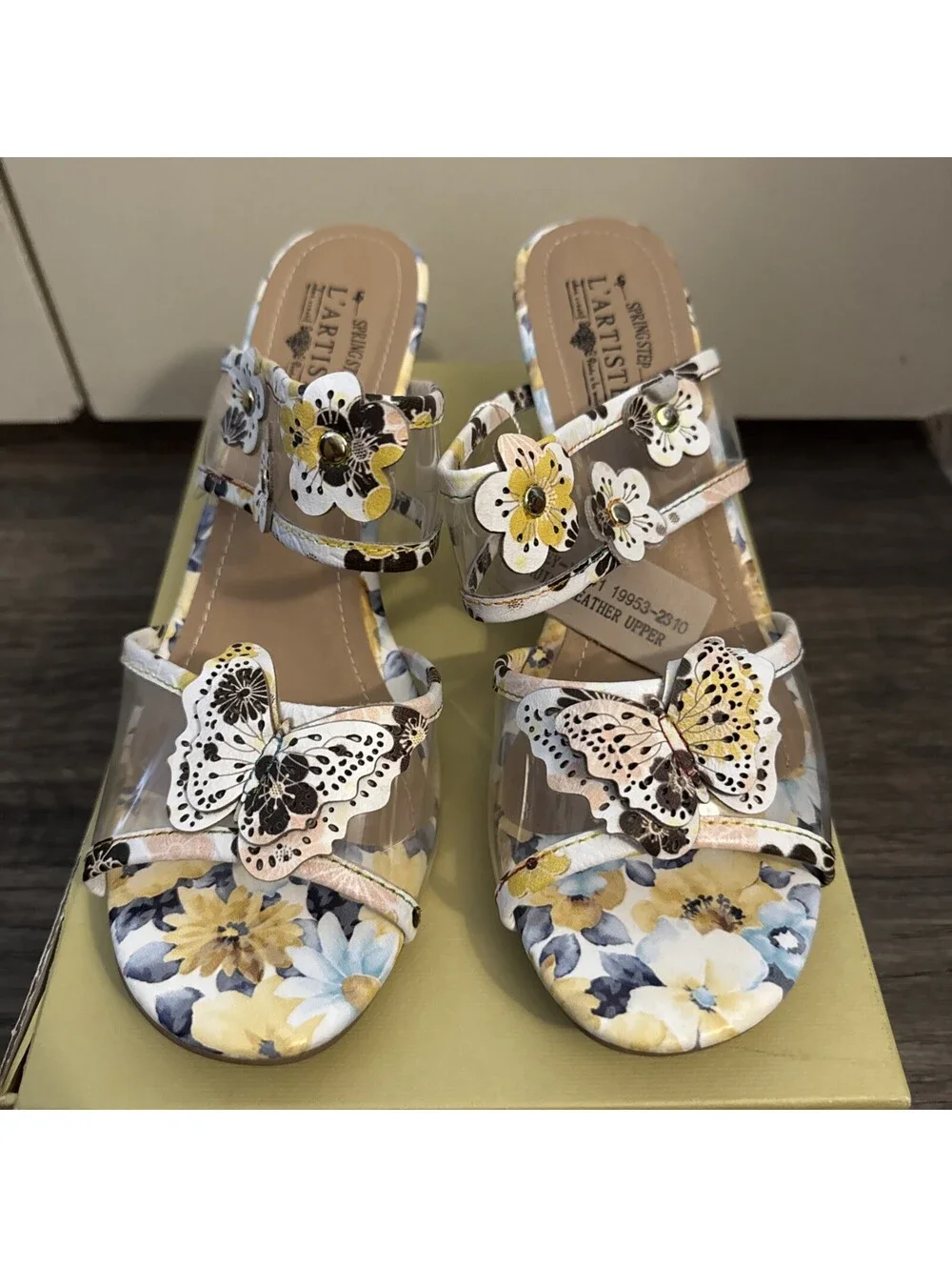 L’Artiste By Spring Step Adored Briley Yellow Multi Leather Floral Sandals Sz 41